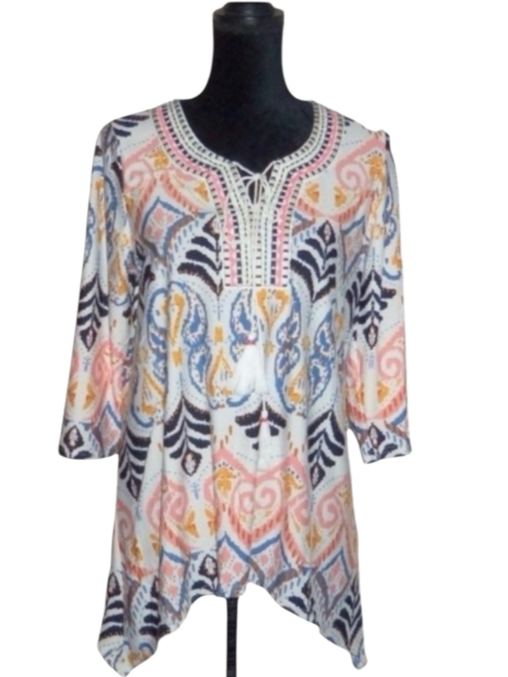 Mechant BOHO Multi Color Shark Bite Blouse Top, Women’s Small NEW